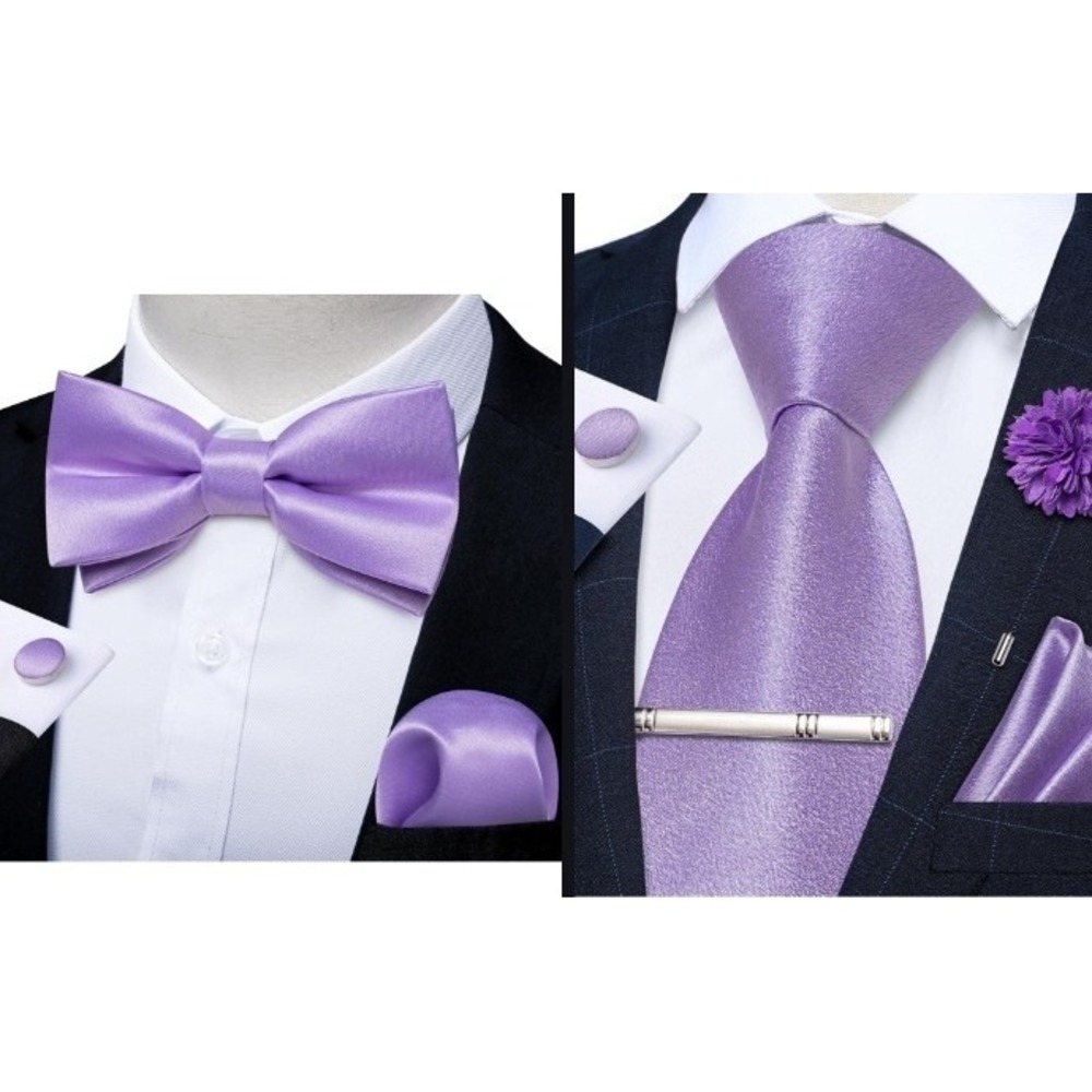 DiBanGu Mens Satin Pre-tied Bowtie and Pocket Square Cufflinks And Matching Tie